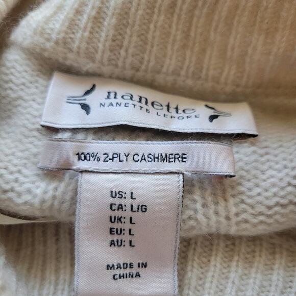 New Large Cashmere Nanette Lepore Cable Knit Cream Mock Turtlw Neck Sweater - Picture 5 of 5